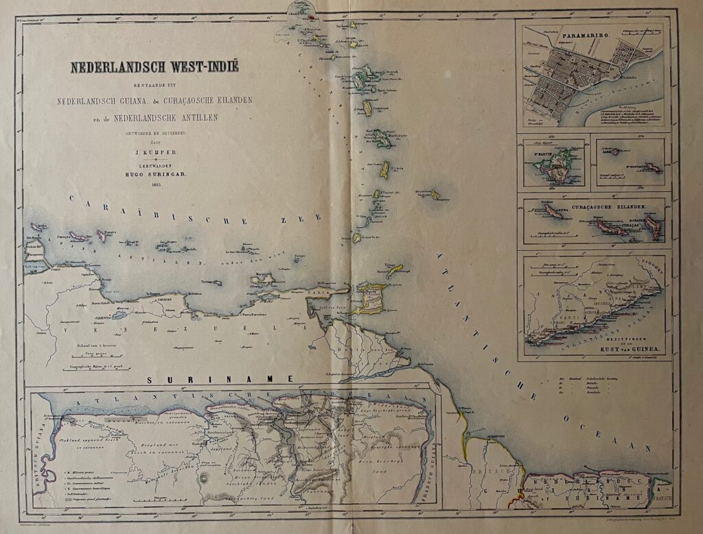 vintage Dutch West Indies map -Suriname Guiana Curacao