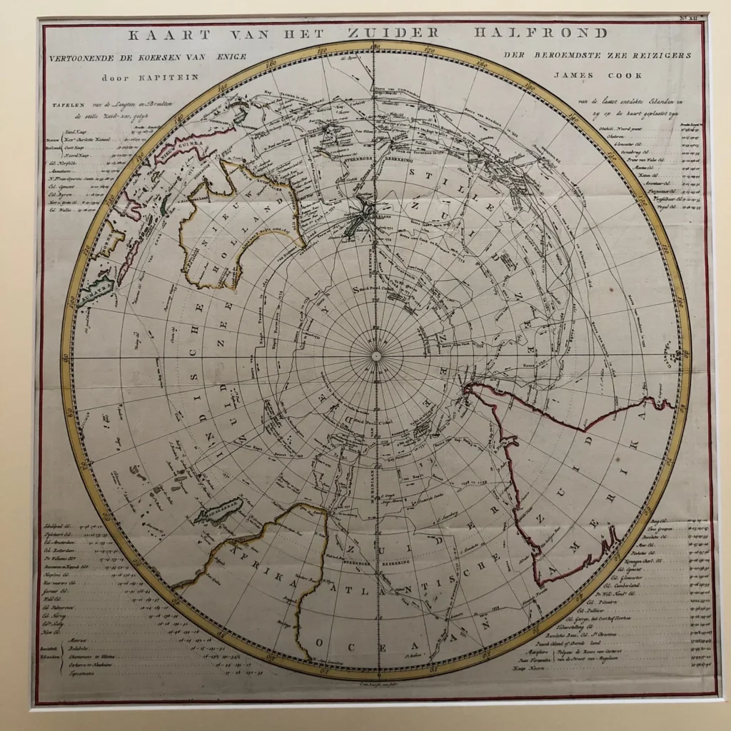 vintage Southern Hemisphere map - Zuidelijk Halfrond Reizen van James Cook