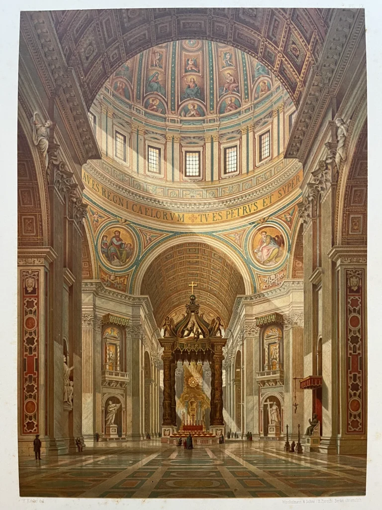 print of San Pietro - Antique print of San Pietro Roma antiquariaat devries and devries