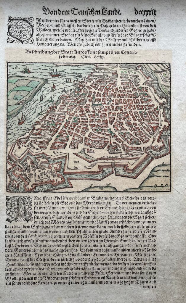 Antwerp Map by Sebastian Münster - Antwerpen antiquariaat devries and devries