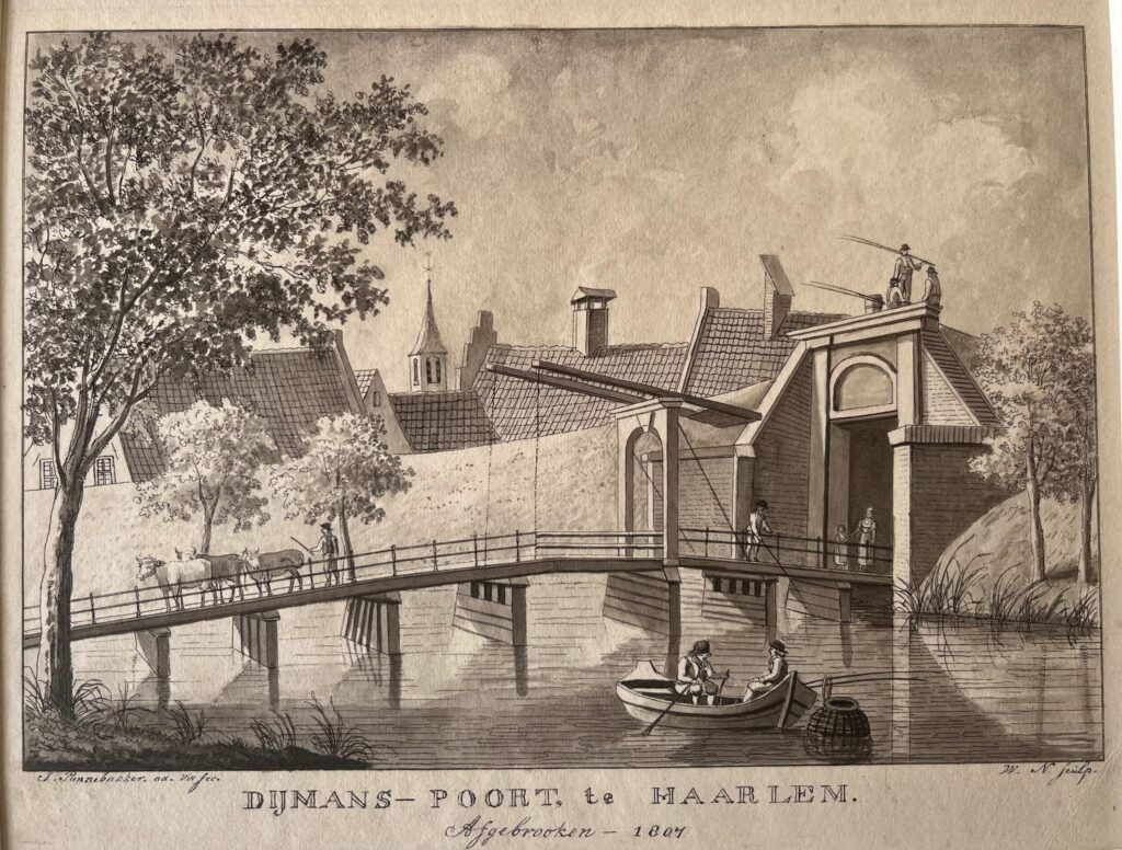 Haarlem Dijmanspoort Drawing - Haarlem Dijmanspoort antiquariaat devries and devries