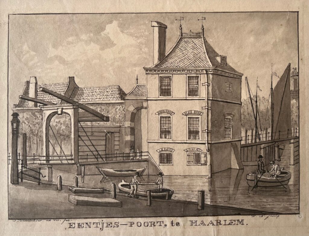 Haarlem Eendjespoort Drawing - Haarlem Eendjespoort antiquariaat devries and devries
