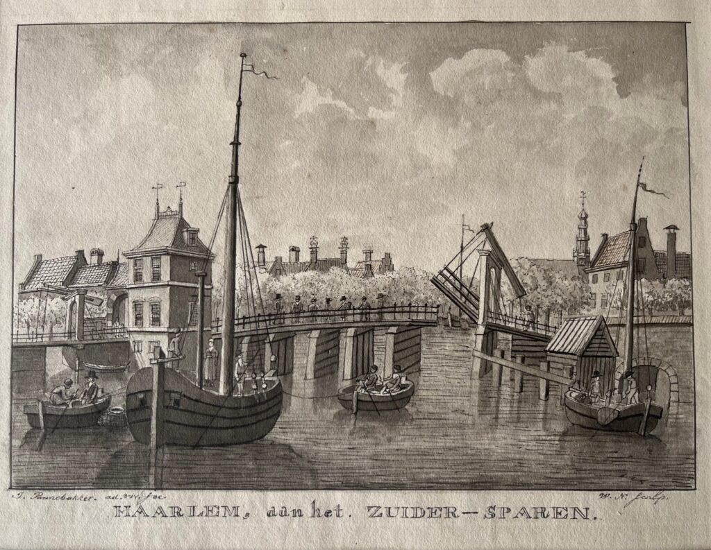 Haarlem Spaarne Langebrug Engraving - Haarlem Spaarne Langebrug antiquariaat devries and devries