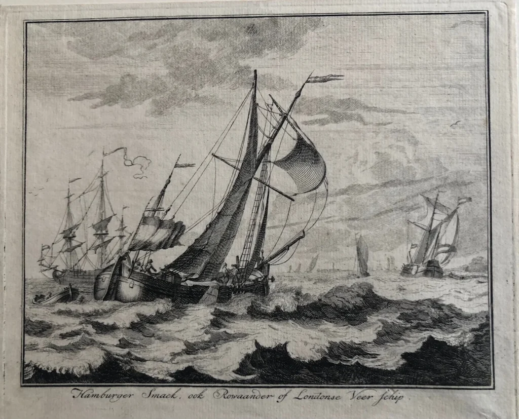 Antique Dutch ship print - Hamburger Smack antiquariaat devries and devries