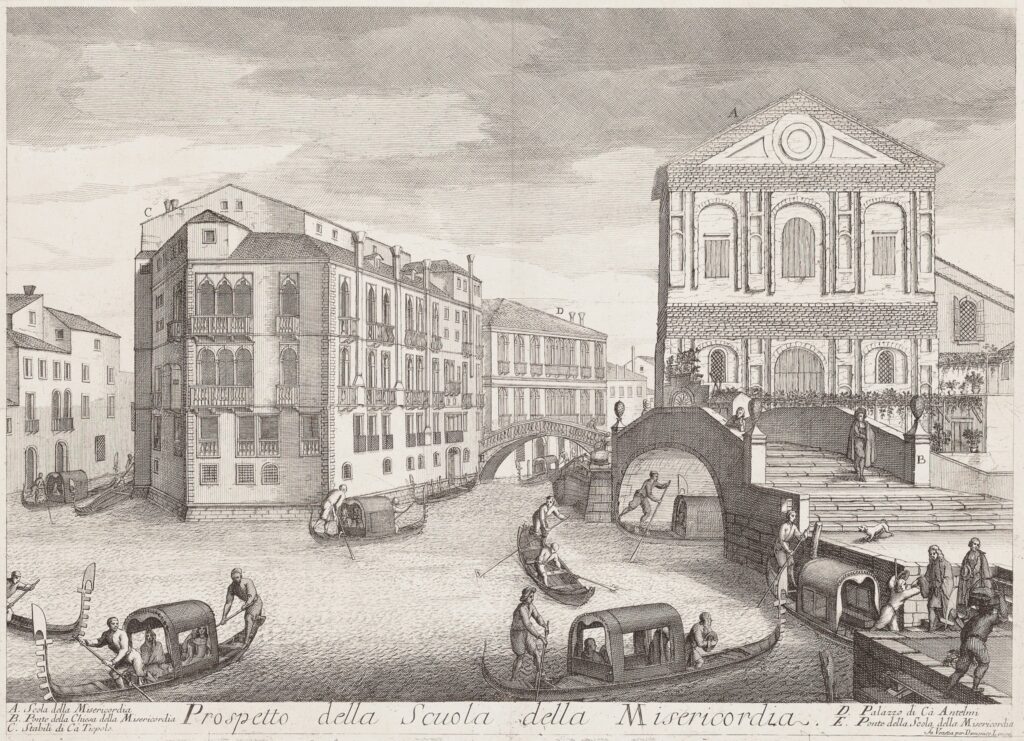 Venice Misericordia engraving - Venice Prospetto della scuola della misericordia antiquariaat devries and devries