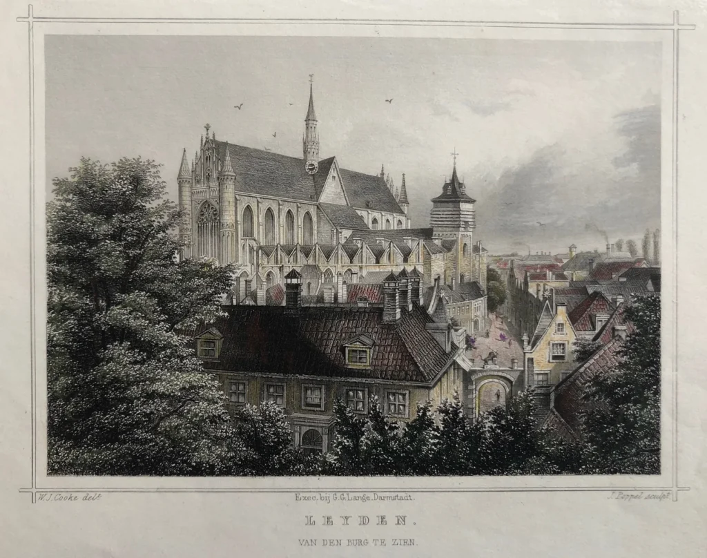 Leiden City View Engraving - View at Leiden antiquariaat devries and devries